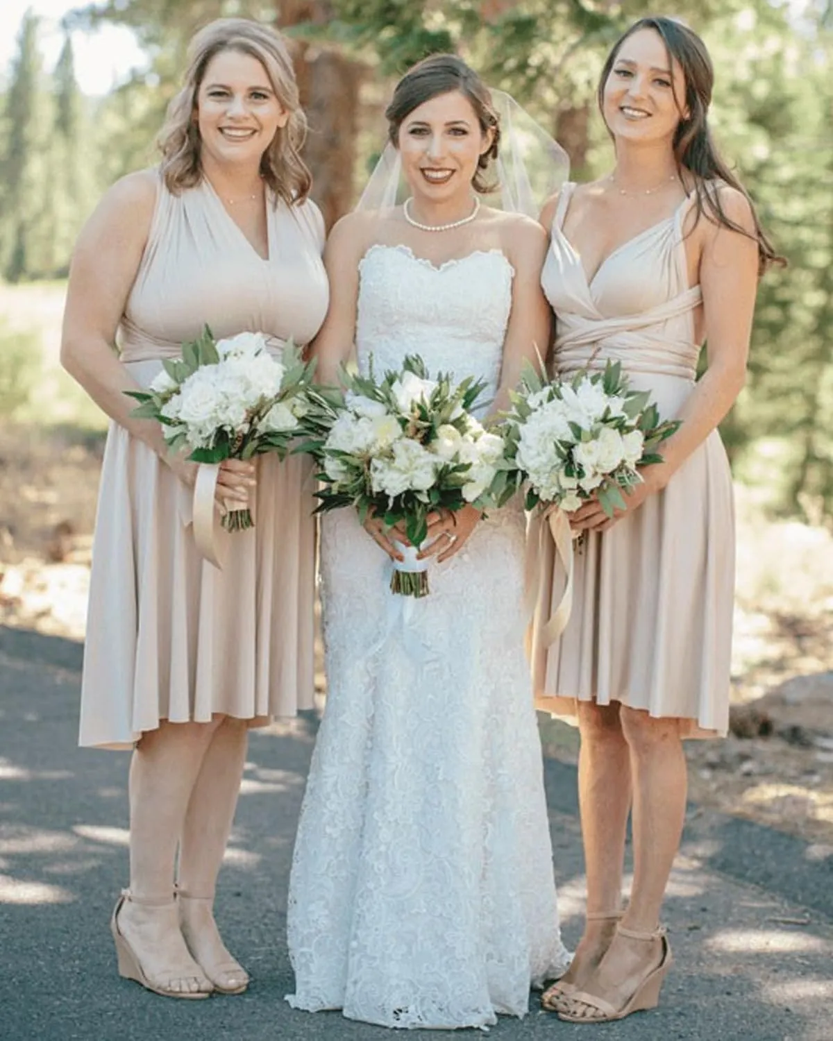 Short Infinity Dress with Bandeau Convertible Multiway Twist Wrap Knee Length Bridesmaid Dresses for Women