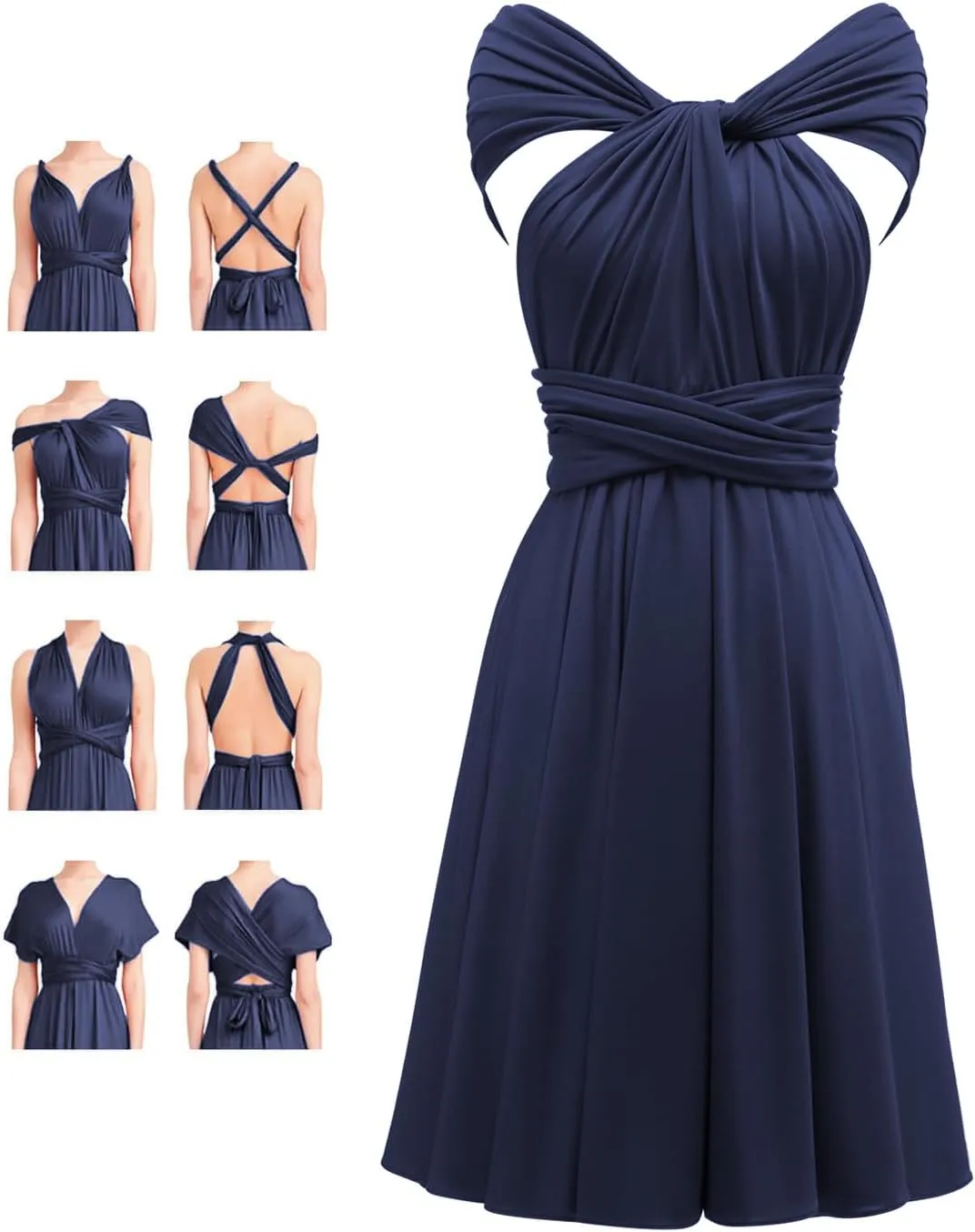Short Infinity Dress with Bandeau Convertible Multiway Twist Wrap Knee Length Bridesmaid Dresses for Women