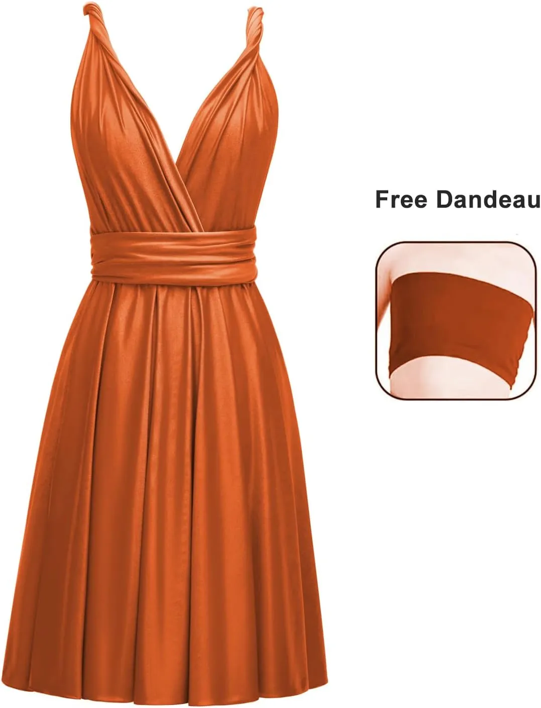 Short Infinity Dress with Bandeau Convertible Multiway Twist Wrap Knee Length Bridesmaid Dresses for Women