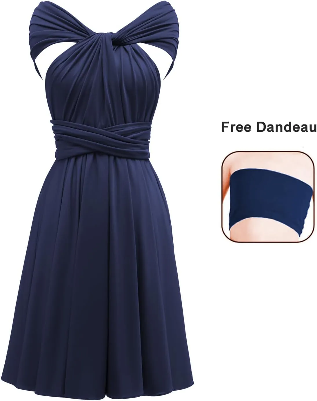 Short Infinity Dress with Bandeau Convertible Multiway Twist Wrap Knee Length Bridesmaid Dresses for Women