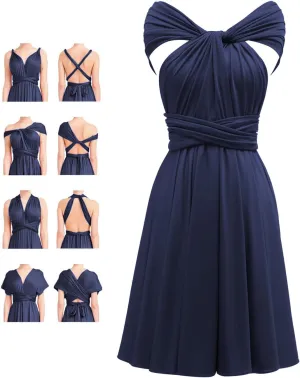 Short Infinity Dress with Bandeau Convertible Multiway Twist Wrap Knee Length Bridesmaid Dresses for Women