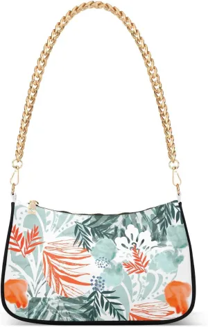 Shoulder Bag for Women Abstract Tropical Leaves Hobo Purses Handbags for Women with Chain Strap
