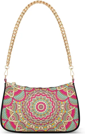 Shoulder Bag for Women Beautiful Floral Mandala Hobo Purses Handbags for Women with Chain Strap