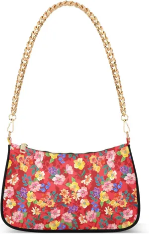 Shoulder Bag for Women Beautiful Watercolor Flowers Hobo Purses Handbags for Women with Chain Strap