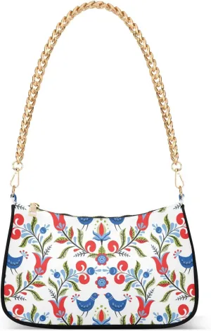 Shoulder Bag for Women Birds and Flower Hobo Purses Handbags for Women with Chain Strap