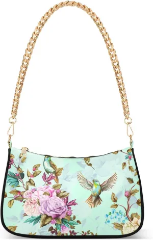 Shoulder Bag for Women Birds and Flowers Hobo Purses Handbags for Women with Chain Strap
