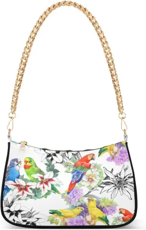 Shoulder Bag for Women Birds Flowers Hobo Purses Handbags for Women with Chain Strap