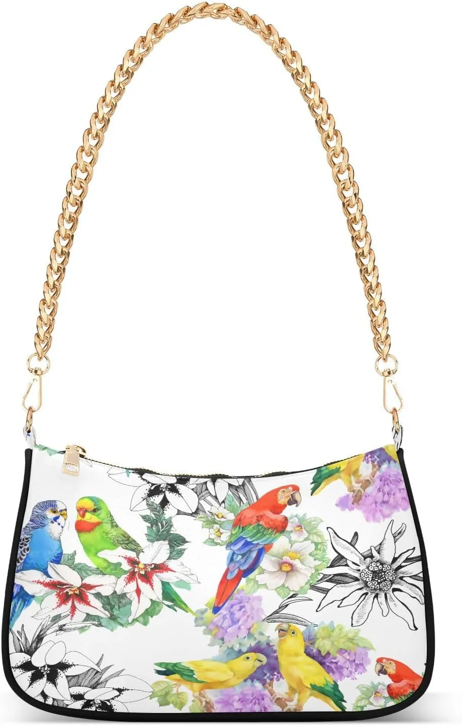 Shoulder Bag for Women Birds Flowers Hobo Purses Handbags for Women with Chain Strap