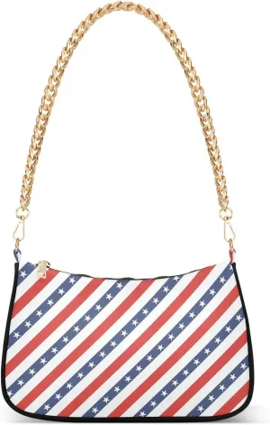 Shoulder Bag for Women Blue Red Stripes Stars Hobo Purses Handbags for Women with Chain Strap