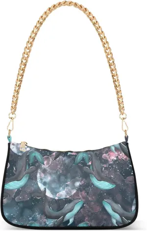 Shoulder Bag for Women Blue Whale on The Moon Background Hobo Purses Handbags for Women with Chain Strap