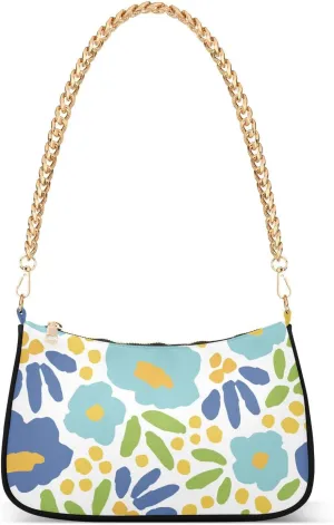 Shoulder Bag for Women Bright Blue Flowers Green Leaves Hobo Purses Handbags for Women with Chain Strap