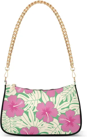 Shoulder Bag for Women Bright Hibiscus Flower Leaves Hobo Purses Handbags for Women with Chain Strap