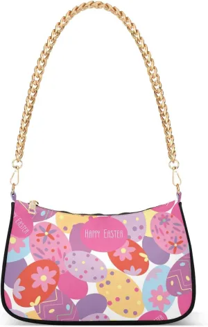 Shoulder Bag for Women Colored Eggs Happy Easter Hobo Purses Handbags for Women with Chain Strap