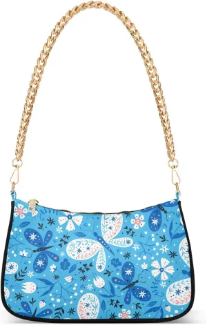Shoulder Bag for Women Colorful Butterflies and Flowers Hobo Purses Handbags for Women with Chain Strap