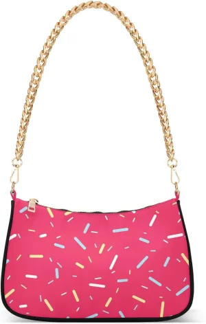 Shoulder Bag for Women Colorful Donuts Glaze on Pink Hobo Purses Handbags for Women with Chain Strap