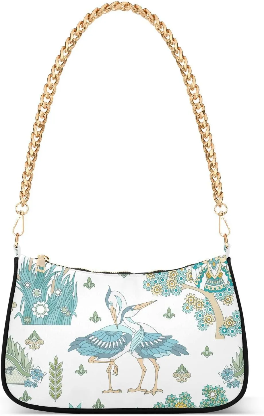 Shoulder Bag for Women Cranes in Flowers Trees Hobo Purses Handbags for Women with Chain Strap