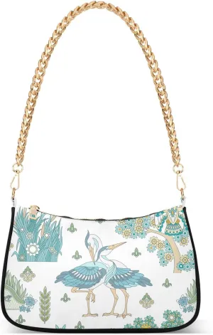 Shoulder Bag for Women Cranes in Flowers Trees Hobo Purses Handbags for Women with Chain Strap