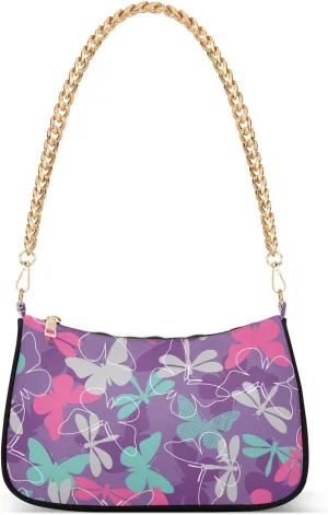 Shoulder Bag for Women Cute Butterfly Dragonfly Pattern Hobo Purses Handbags for Women with Chain Strap