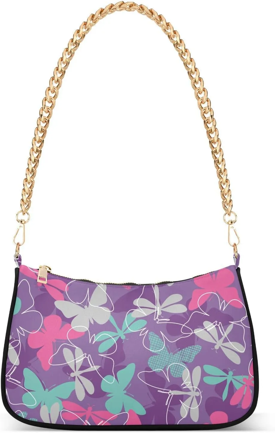 Shoulder Bag for Women Cute Butterfly Dragonfly Pattern Hobo Purses Handbags for Women with Chain Strap