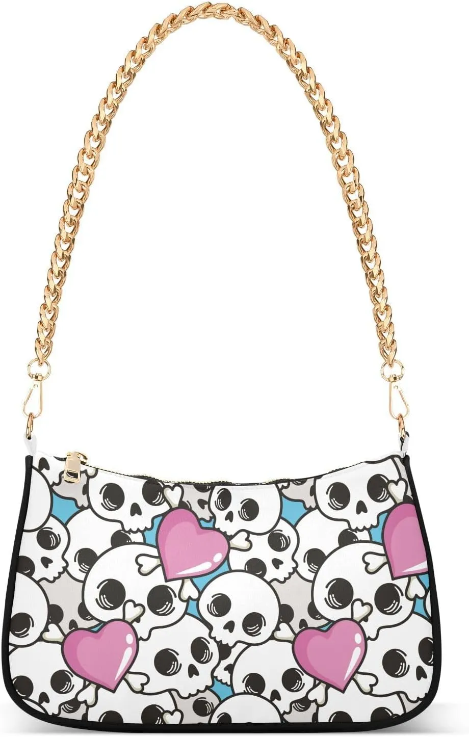 Shoulder Bag for Women Cute Skulls with Pink Hearts Hobo Purses Handbags for Women with Chain Strap
