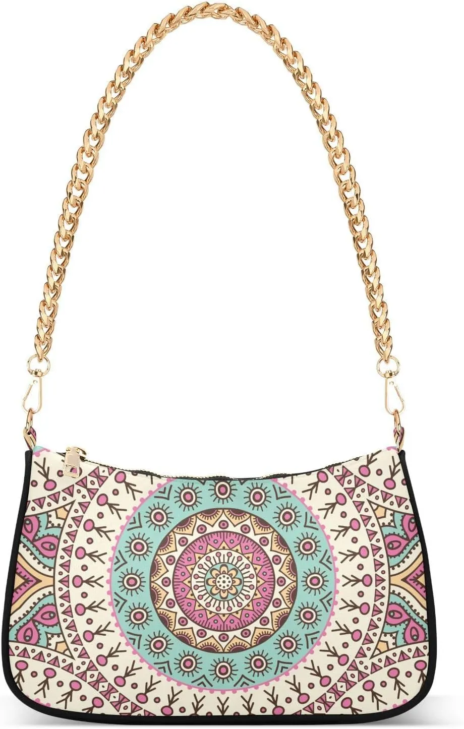 Shoulder Bag for Women Decorative Flower Mandala Hobo Purses Handbags for Women with Chain Strap