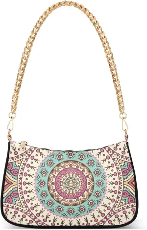 Shoulder Bag for Women Decorative Flower Mandala Hobo Purses Handbags for Women with Chain Strap