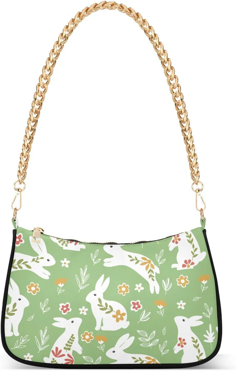 Shoulder Bag for Women Easter White Rabbit Flowers Leaves Hobo Purses Handbags for Women with Chain Strap