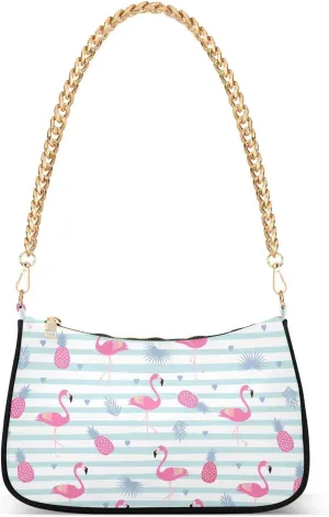 Shoulder Bag for Women Flamingos with Pineapples Leaves Hobo Purses Handbags for Women with Chain Strap