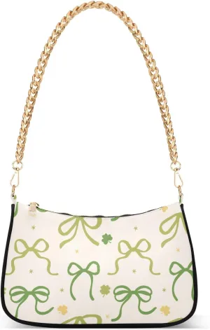 Shoulder Bag for Women Green Bows St Patrick Pattern Hobo Purses Handbags for Women with Chain Strap