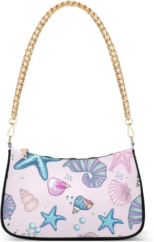 Shoulder Bag for Women Marine Starfish Seashell Elements Hobo Purses Handbags for Women with Chain Strap