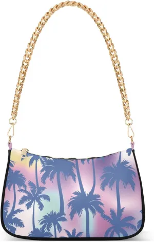 Shoulder Bag for Women Palm Trees on Holographic Background Hobo Purses Handbags for Women with Chain Strap