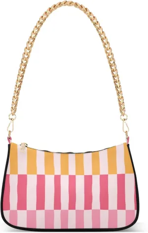 Shoulder Bag for Women Pink Orange Multicolored Stripes Hobo Purses Handbags for Women with Chain Strap