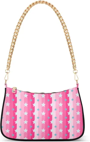 Shoulder Bag for Women Pink Pattern with Stars Hobo Purses Handbags for Women with Chain Strap