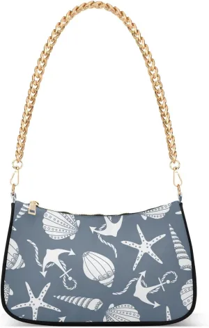Shoulder Bag for Women Seashells Starfishes Anchors Hobo Purses Handbags for Women with Chain Strap