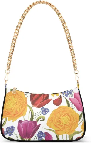 Shoulder Bag for Women Spring Bright Tulips Colorful Floral Hobo Purses Handbags for Women with Chain Strap