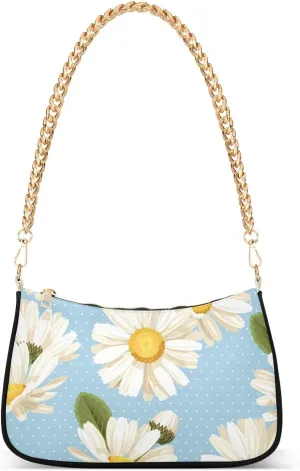 Shoulder Bag for Women Spring Camomile Flower Polka Dots Hobo Purses Handbags for Women with Chain Strap