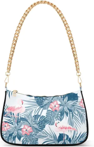 Shoulder Bag for Women Tropical Flamingo Birds Exotic Flowers Hobo Purses Handbags for Women with Chain Strap