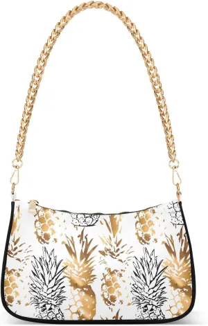 Shoulder Bag for Women Tropical Gold Pineapples Fruits Hobo Purses Handbags for Women with Chain Strap