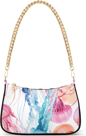 Shoulder Bag for Women Watercolor Jellyfish Hobo Purses Handbags for Women with Chain Strap