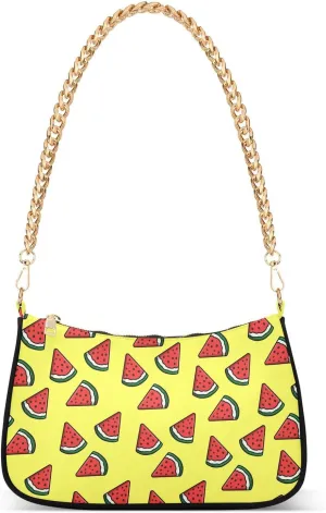 Shoulder Bag for Women Watermelon Fruits on Yellow Hobo Purses Handbags for Women with Chain Strap