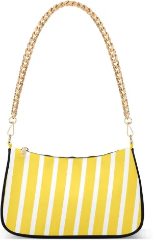 Shoulder Bag for Women Yellow and White Striped Hobo Purses Handbags for Women with Chain Strap
