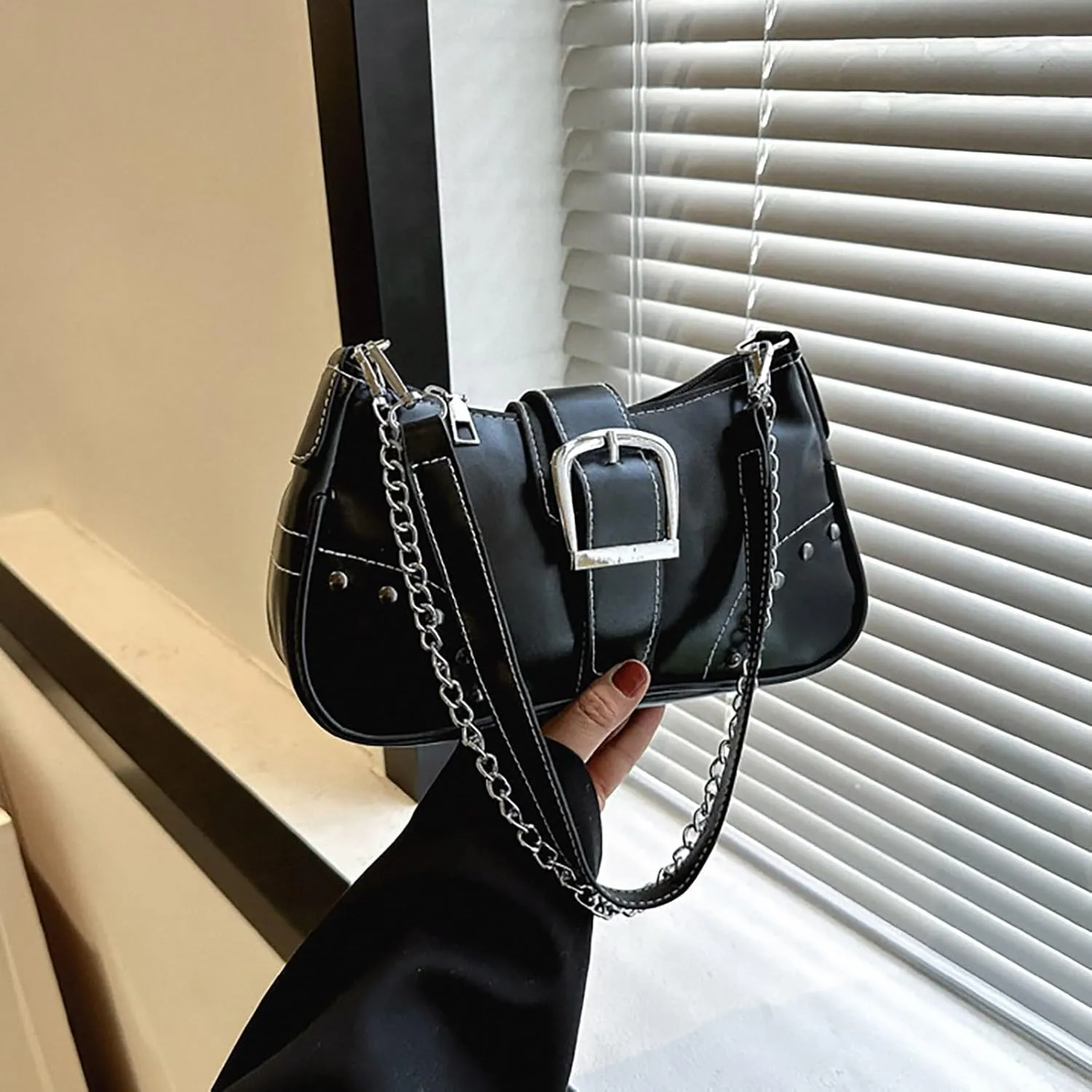 Shoulder Bags for Women Fashion Rivet Chain Ornament Satchel Shoulder Handbags Trendy Vintage Daily Use Purses
