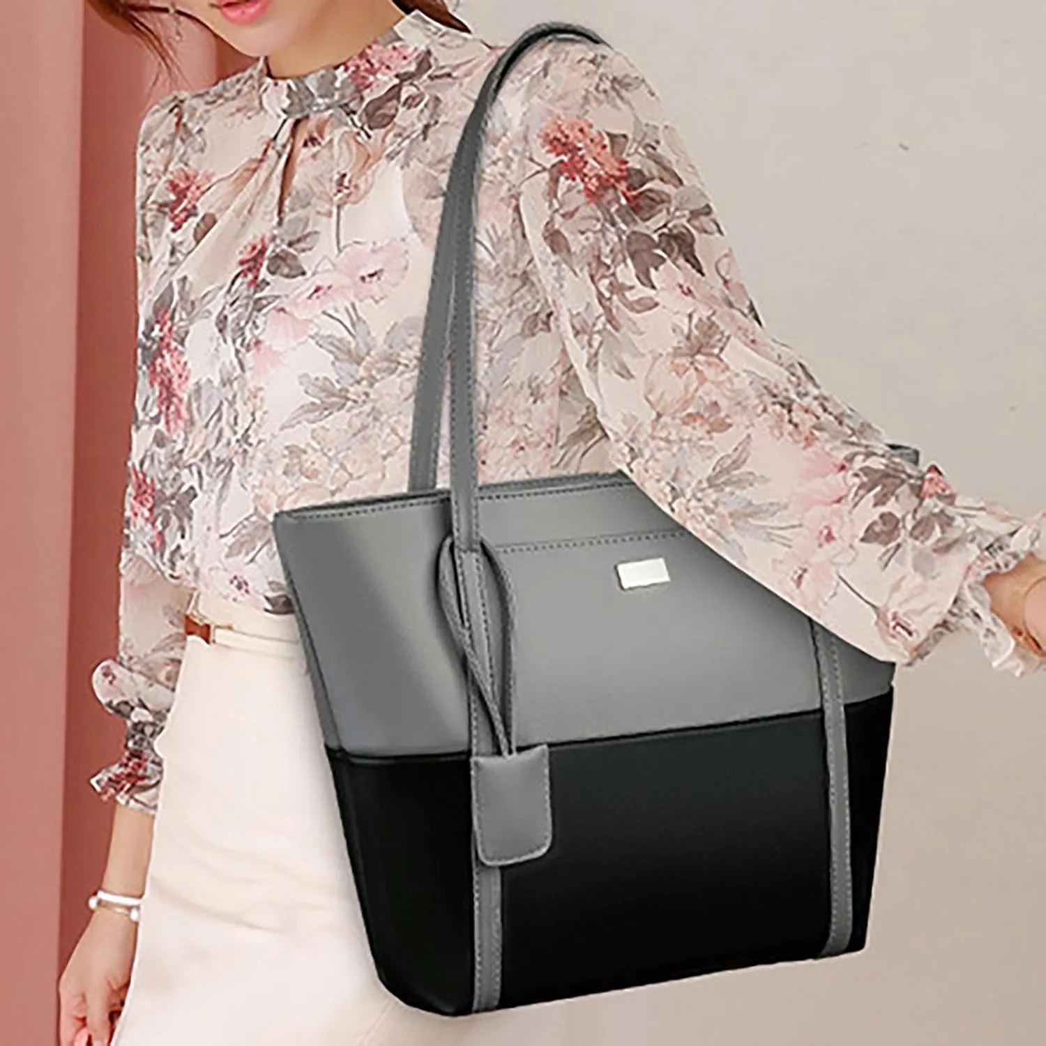 Shoulder Bags for Women Faux Leather Patchwork Large Capacity Tote Bag Simple Laptop Handbags Shopping Work Satchel