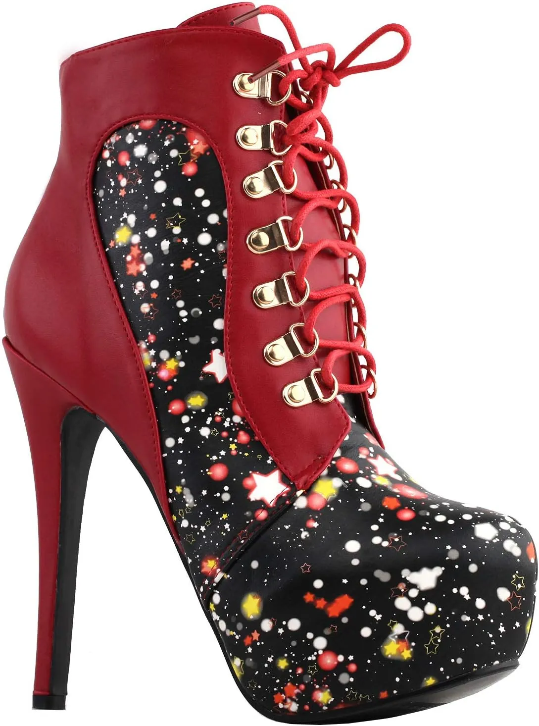 SHOW STORY Black/Pink/Purple Lace Up Stiletto Heel Gothic Ankle Boots,LF80831