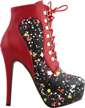 SHOW STORY Black/Pink/Purple Lace Up Stiletto Heel Gothic Ankle Boots,LF80831