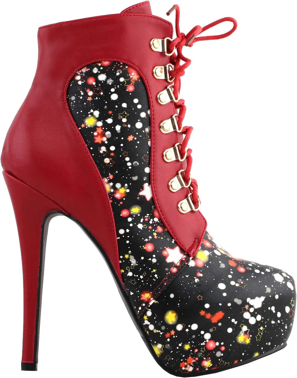 SHOW STORY Black/Pink/Purple Lace Up Stiletto Heel Gothic Ankle Boots,LF80831