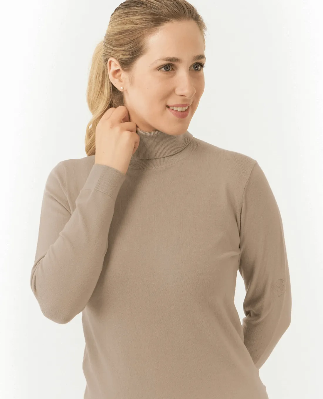 SIZE L - PURE GOLF Simone Roll Neck Jumper 505 Cappuccino