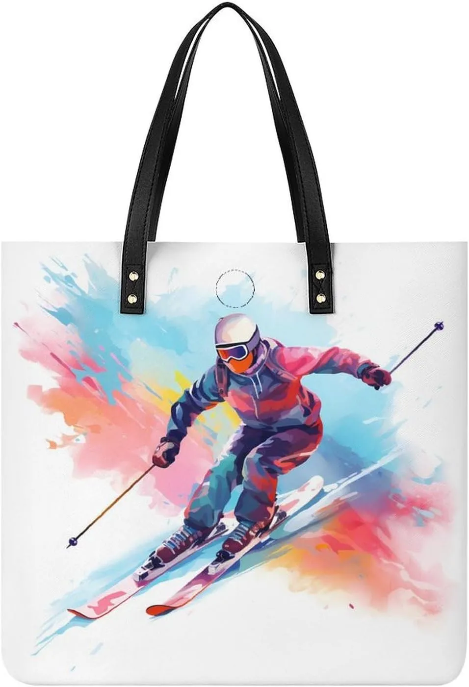 Skier Watercolor Tote Bags PU Leather Top Handle Satchel Handbags Shoulder Bags Travel Purse for Women Men