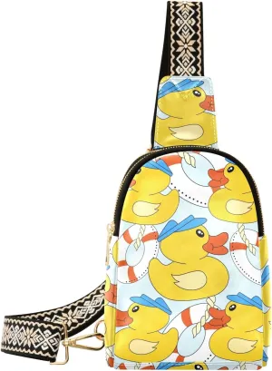 Small Sling Bag Fanny Packs Crossbody Bags for Women Cartoon Duck Rope Anchor Leather Fashion Chest Bag Belt Bag for Women for Travel Sports Running Hiking
