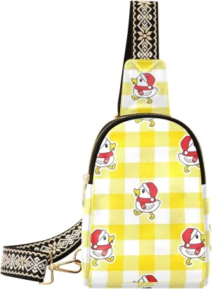 Small Sling Bag Fanny Packs Crossbody Bags for Women Cute Duck Christmas Hat Leather Fashion Chest Bag Belt Bag for Women for Travel Sports Running Hiking
